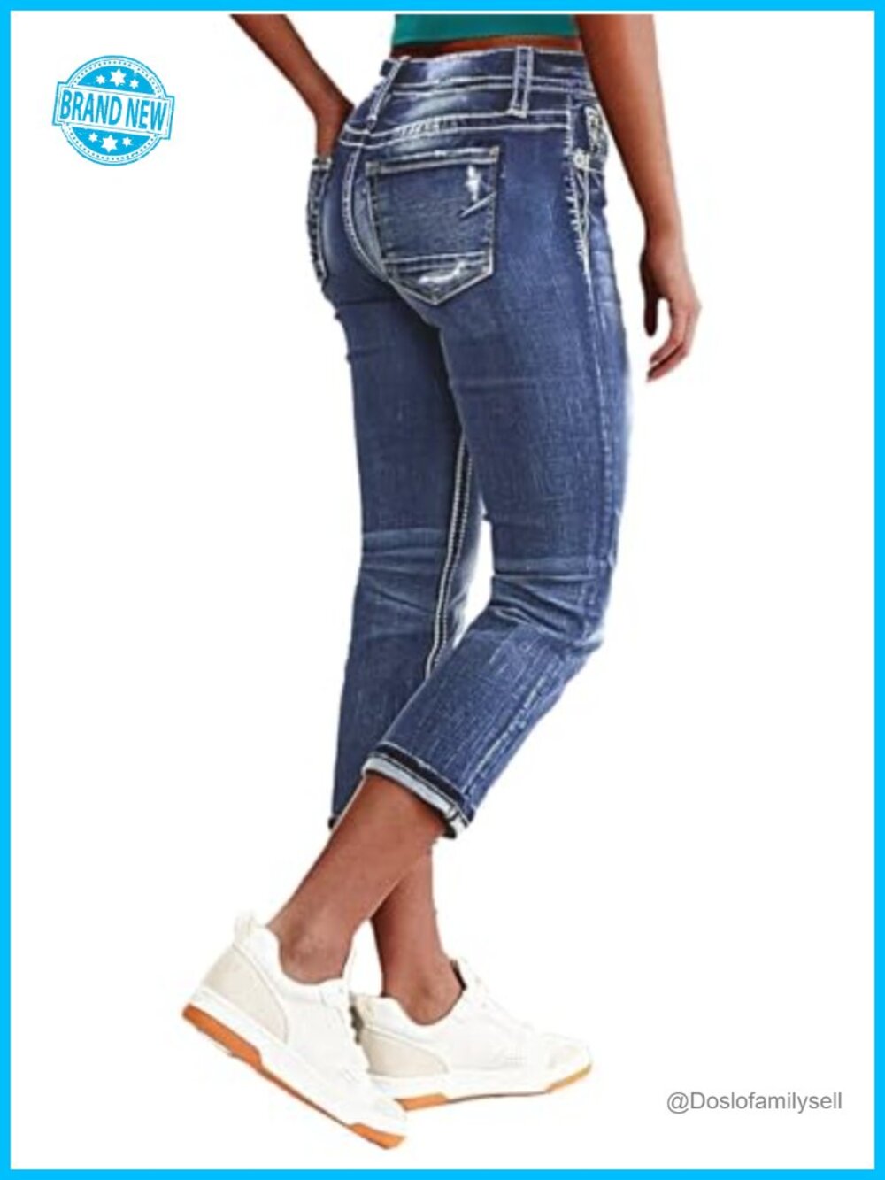 Mid Rise Skinny Capri Jeans High Stretch Denim Cropped